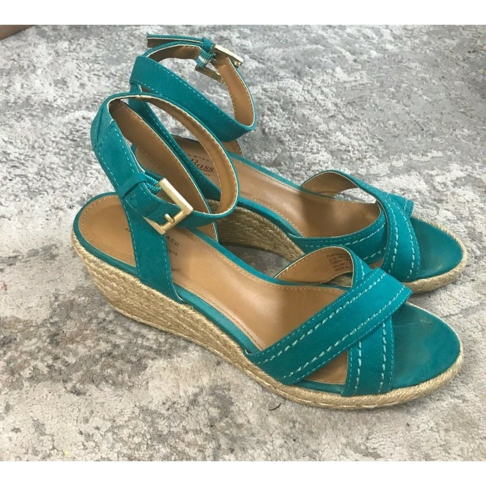 G.H. Bass & Co. Women’s 7.5 Teal Espadrilles Wedge Sandals Open Toe Shoes